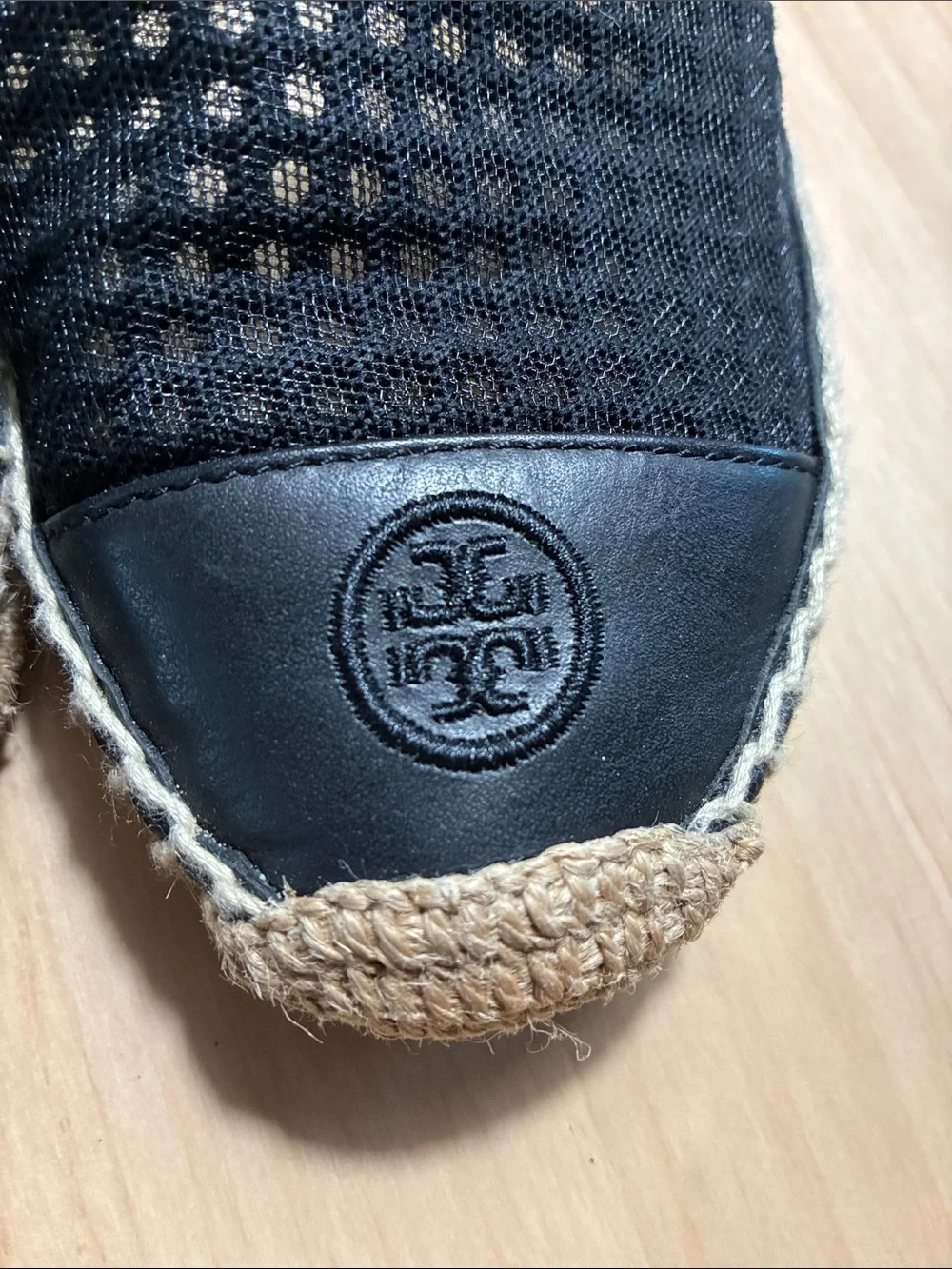 Tory Burch Grenada A-Line Espadrille Flat Loafers Mesh & Leather Cap Toe T Logo